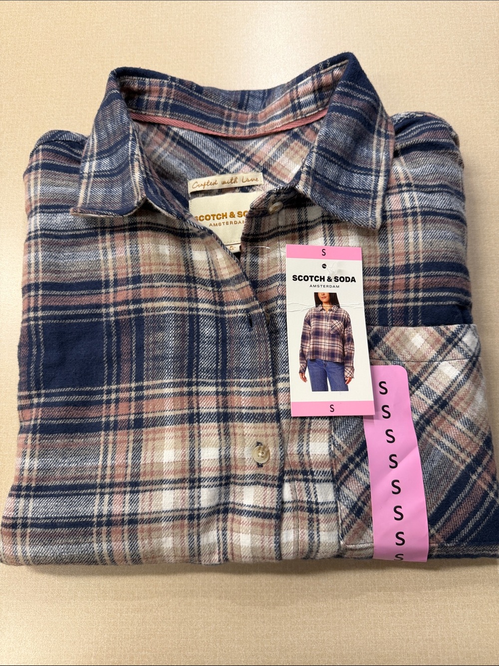 NWT Women’s Scotch & Soda Blue and Tan Plaid Flannel Shirt